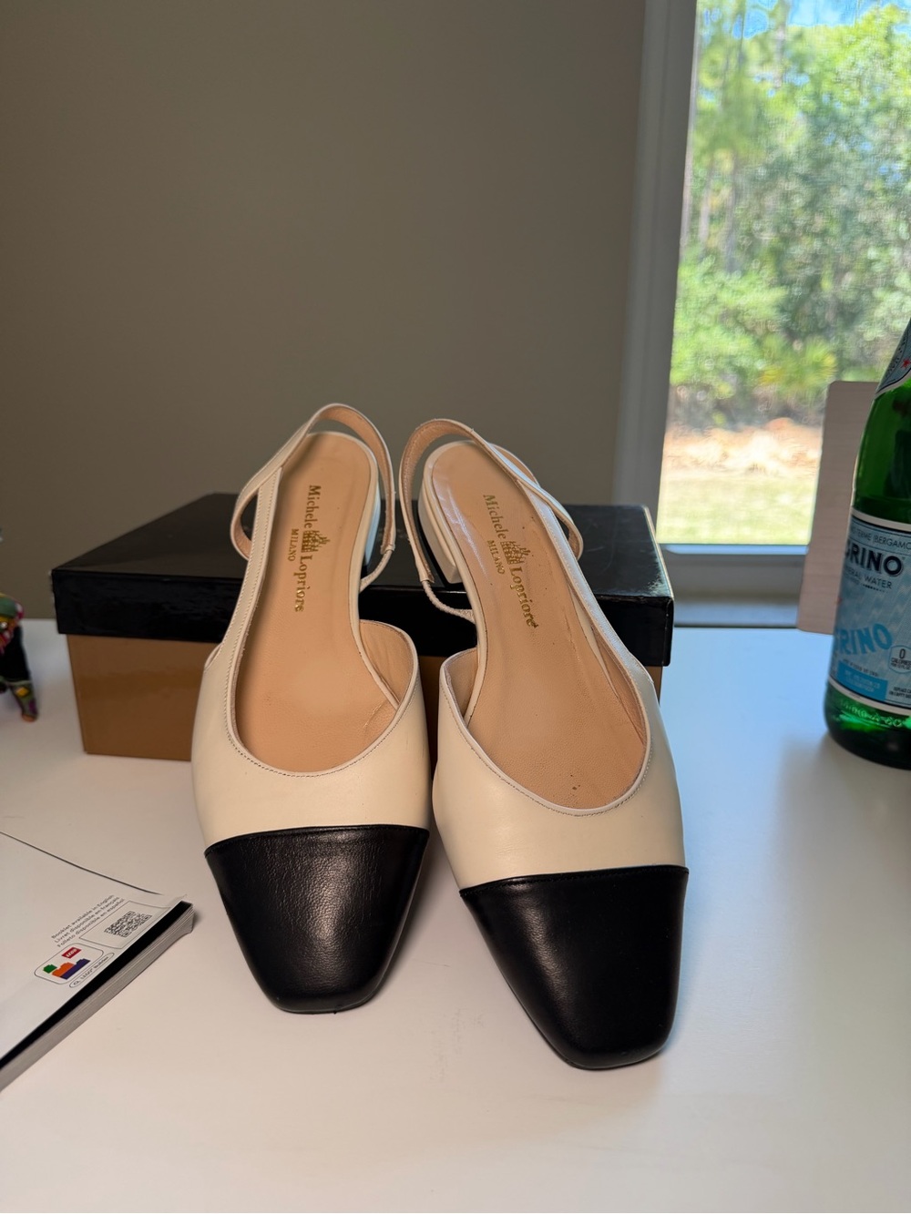 Manolo Blahnik Cream and Black Two-Tone Slingback Flats